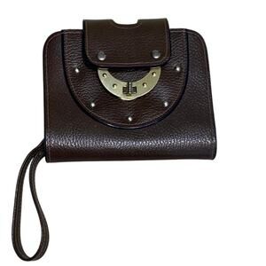 Y2K Wristlet Brown Bag Wallet Faux Leather Turn Lock Meatal Clasp